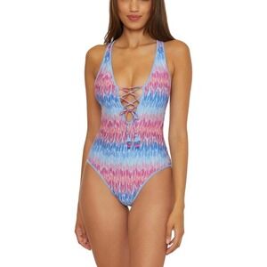 BECCA Joshua Tree Plunge Lace Up One Piece Swimsuit NWOT Small Boho Y2K